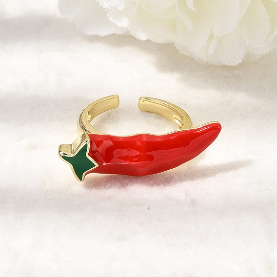 Латунные эмалевые манжеты открытые кольца для женщин, горячие прелести перец, стойки покрытие, долговечный, без свинца и без кадмия