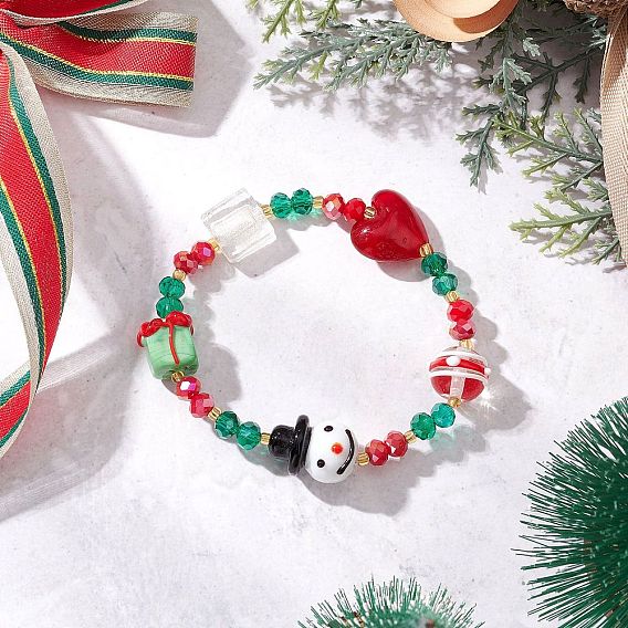 Гальванических стеклянные бисером браслеты простирания, Браслеты из бисера в технике лэмпворк ручной работы для мужчин и женщин, снеговик & сердце & подарок