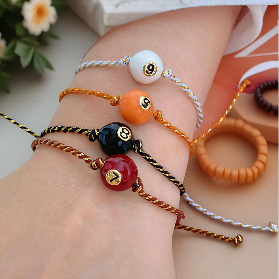 Плетеные браслеты из хлопкового шнура, Браслеты из латуни с эмалированными бусинами, плетеные из бусин, для женщин и мужчин., числовой шар