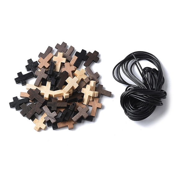 50шт 5 стили деревянные подвески, крестик