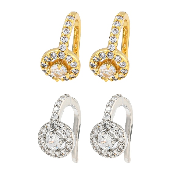 Rack Plating Brass Micro Pave Clear Cubic Zirconia Dangle Earring, Cadmium Free & Lead Free, Long-Lasting Plated, Clip-on Earrings, Flat Round