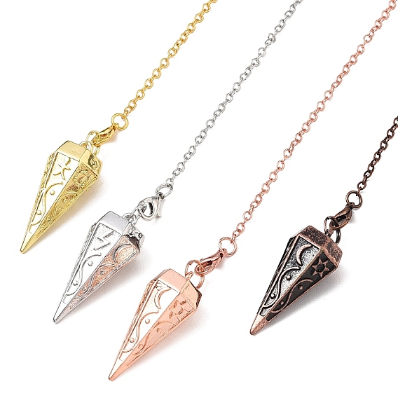 Rack Plating Brass Cone Dowsing Pendulum Pendants, with Cable Chain & Lobster Claw Clasps