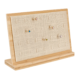 28-деревянные подставки-органайзеры для ювелирных колец с наклонной задней стенкой и льняным ковриком., прямоугольные