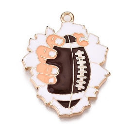 Rugby Theme Alloy Enamel Pendants, Light Gold, Rugby Charm