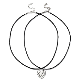 2шт 2 стиль сплава комплект ожерелья с подвеской в виде разделенного сердца, Ожерелья лучших друзей со шнурками из искусственной кожи