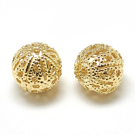 Perlas de filigrana de bronce, bola de filigrana, rondo, real 18 k chapado en oro