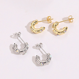 Natural Stone Earrings with Zirconia and Silver for Women's Unique Personality and Style