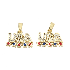 Латунные микро проложить кубического циркония подвески, слово сша со звездными чарами, с эмалью, стойки покрытие, без свинца и без кадмия, долговечный