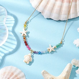 Ожерелья с подвеской в виде морской звезды и черепахи из искусственной бирюзы, натуральные смешанные камни чакра ограненные круглые бусины ожерелья для женщин