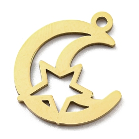 Ion Plating(IP) 316L Surgical Stainless Steel Pendants, Laser Cut, Moon with Star Charm