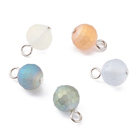 Electroplate Glass Pendants, with Iron Finding,  Frosted, Faceted. Round