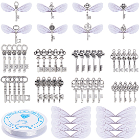 Набор для изготовления брелка своими руками, включая подвески в виде ключей-скелетонов из сплава, органза ткань, эластичная нить