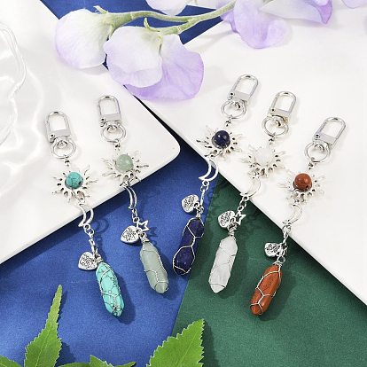 Подвесные украшения из проволоки в виде пули из натурального лазурита, красной яшмы, зеленого авантюрина, кварцевого кристалла и синтетической бирюзы, с подвеской в виде солнца, луны, звезды и сердца из сплава