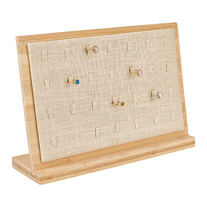 28-деревянные подставки-органайзеры для ювелирных колец с наклонной задней стенкой и льняным ковриком., прямоугольные