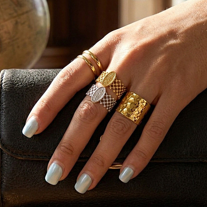 304 Stainless Steel Oval Cuff Open Rings for Women