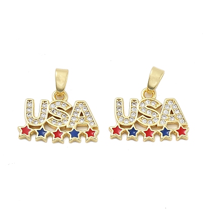 Латунные микро проложить кубического циркония подвески, слово сша со звездными чарами, с эмалью, стойки покрытие, без свинца и без кадмия, долговечный