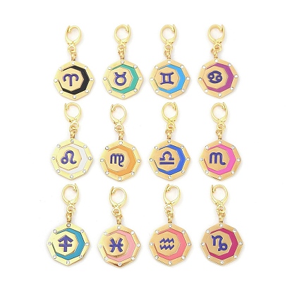 304 подвеска из эмали из нержавеющей стали, с четким кубического циркония, восьмиугольник с двенадцатью созвездиями, золотые