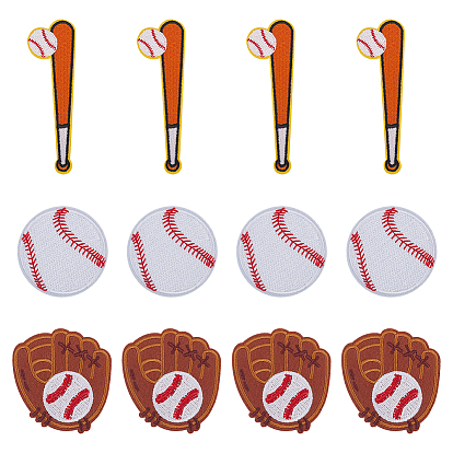 12шт. 3 стили нашивки на бейсбольную тематику из полиэстера, пришивные/приклеиваемые утюгом, термоклей, аппликации из ткани, разнообразные