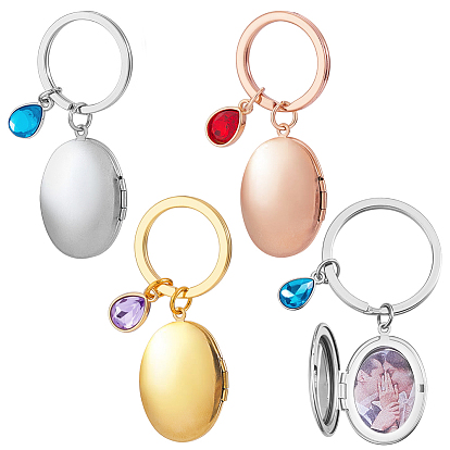 3шт. подвески-медальоны из нержавеющей стали, с овальными брелками из сплава страз, литыми кольцами