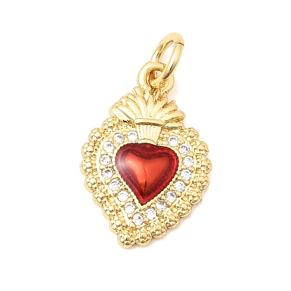 Латунные микропаве прозрачные подвески с фианитом, Красные подвески в виде священного сердца с эмалью, долговечный, стойки покрытие, без свинца и без кадмия