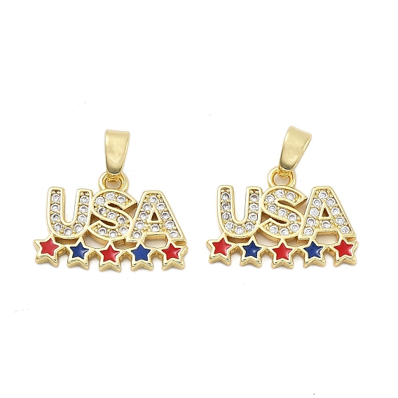 Латунные микро проложить кубического циркония подвески, слово сша со звездными чарами, с эмалью, стойки покрытие, без свинца и без кадмия, долговечный