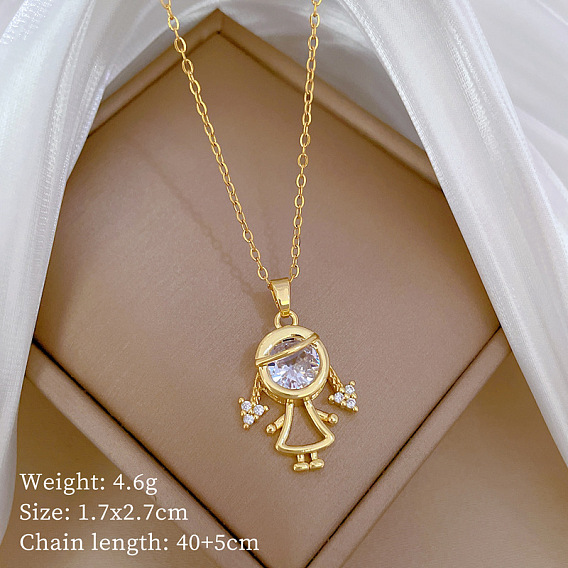 Латунные ожерелья с подвеской для девочки из прозрачного кубического циркония, 304 ожерелья-цепочки из нержавеющей стали для женщин