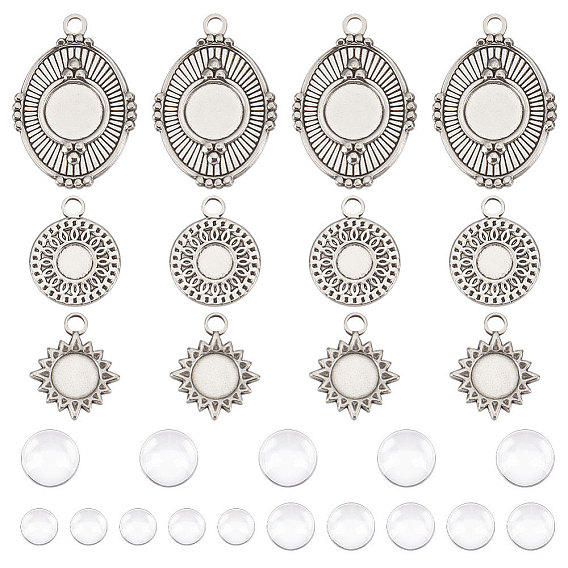 Набор для самостоятельного изготовления пустого фотоподвеса, включая солнце, овал и цветок 304 подвеска из нержавеющей стали с кабошоном, Кабошоны из стекла