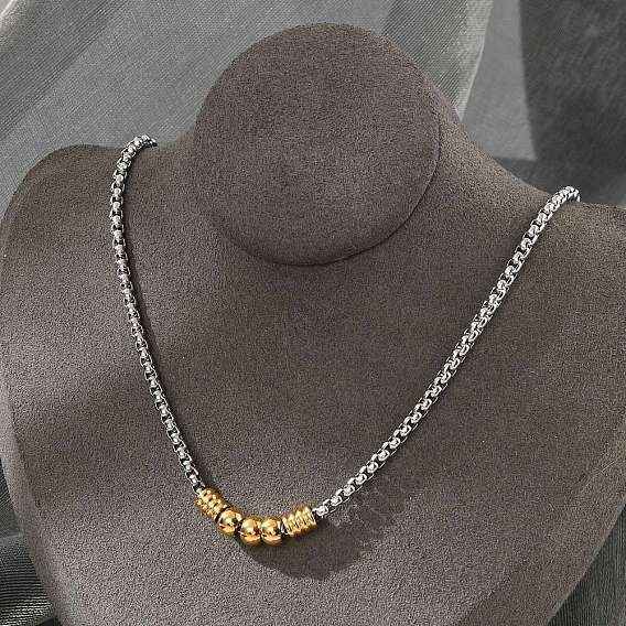 304 из нержавеющей стали коробки цепи ожерелья, с круглыми и столбчатыми бусинами