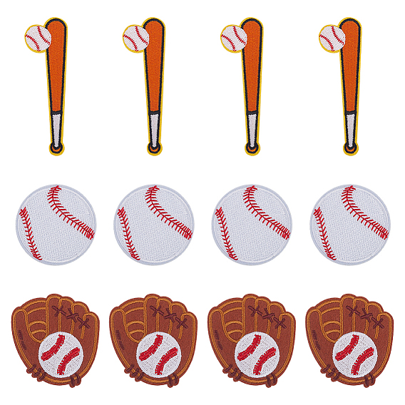 12шт. 3 стили нашивки на бейсбольную тематику из полиэстера, пришивные/приклеиваемые утюгом, термоклей, аппликации из ткани, разнообразные