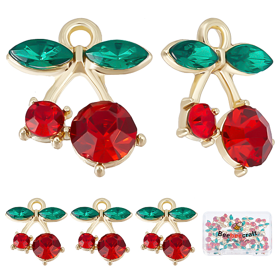 30шт. подвески из сплава со стразами, черри прелести, золотые