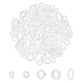 PandaHall Elite 100Pcs 5 Style Transparent Acrylic Linking Rings, AB Color Plated, Imitation Gemstone Style, Quick Link Connectors, For Jewelry Curb Chains Making, Mixed Shapes