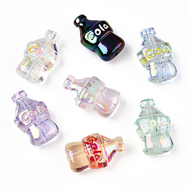 Placage uv perles acryliques transparentes, avec l'émail, iridescent, bouteille de soda