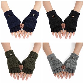 Gants sans doigts en fibre acrylique, gants chauds d'hiver, demi-coiffe 2 dans 1 mitaines combinées