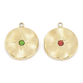 304 из нержавеющей стали горный хрусталь подвески, реальный 14 k позолоченный, плоский круглый с шармом в виде звезды