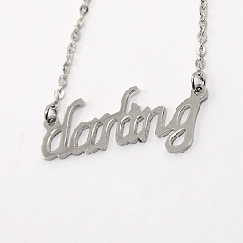 304 Stainless Steel Darling Pendant Necklaces, with Lobster Claw Clasps, 17.7 inch(450mm)