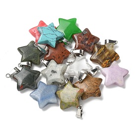 Драгоценный камень подвески, подвески-звезды 201 с защелками из нержавеющей стали, цвет нержавеющей стали