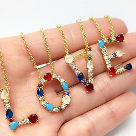 Colorful CZ Diamond Initial Necklace for Women, A-Z Alphabet Pendant Jewelry