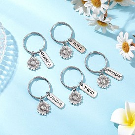 Брелки из сплава в тибетском стиле, с 304 застежкой-брелком из нержавеющей стали, цветок