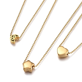 304 Stainless Steel Pendant Necklaces Sets, with Ball Chains and Lobster Claw Clasps, Heart & Star & Moon