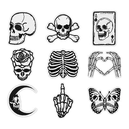 9 piezas 9 estilos de telas no tejidas de Halloween y parches bordados computarizados para planchar o coser con hilo de poliéster, apliques de chenilla, formas mixtas