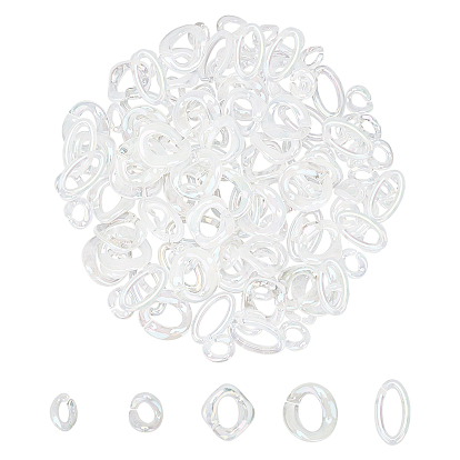 100Pcs 5 Style Transparent Acrylic Linking Rings, AB Color Plated, Imitation Gemstone Style, Quick Link Connectors, For Jewelry Curb Chains Making, Mixed Shapes