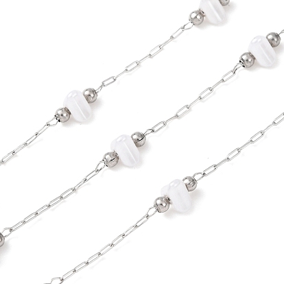 304 Цепи из круглой нержавеющей стали и бисера в форме сердца из АБС-пластика, пайки, с катушкой