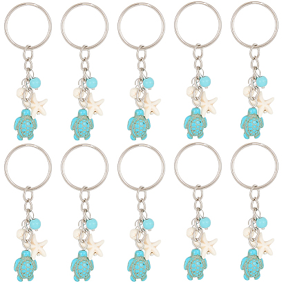 20шт. Брелоки с подвеской в виде черепахи и морской звезды из синтетической бирюзы, с железным кольцом