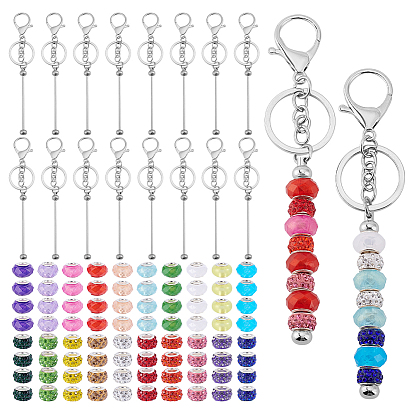 Европейский брелок-рондель из полимерной глины со стразами, с кольцом из сплава и карабинами