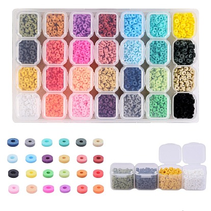 140G 28 Colors Handmade Polymer Clay Beads, Heishi Beads, for DIY Jewelry Crafts Supplies, Disc/Flat Round