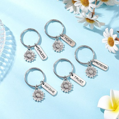 Брелки из сплава в тибетском стиле, с 304 застежкой-брелком из нержавеющей стали, цветок