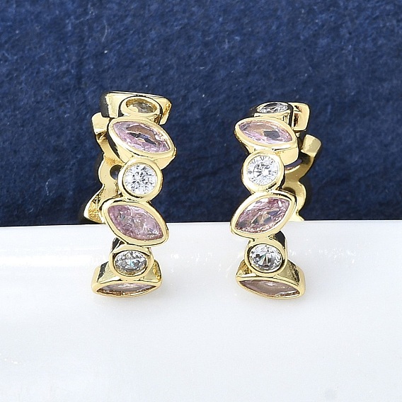 Серьги-гвоздики в форме буквы С из латуни с микропаве из кубического циркония для женщин