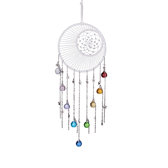 Стеклянные подвесные украшения в форме капли, Тканая паутина/сетка с перьями для дома, сада, подвесные украшения