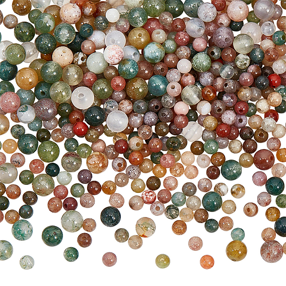 4 Strands 2 Sizes Natural Indian Agate Beads Strands, Grade A, Round, Smooth