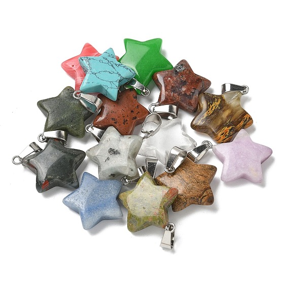 Драгоценный камень подвески, подвески-звезды 201 с защелками из нержавеющей стали, цвет нержавеющей стали